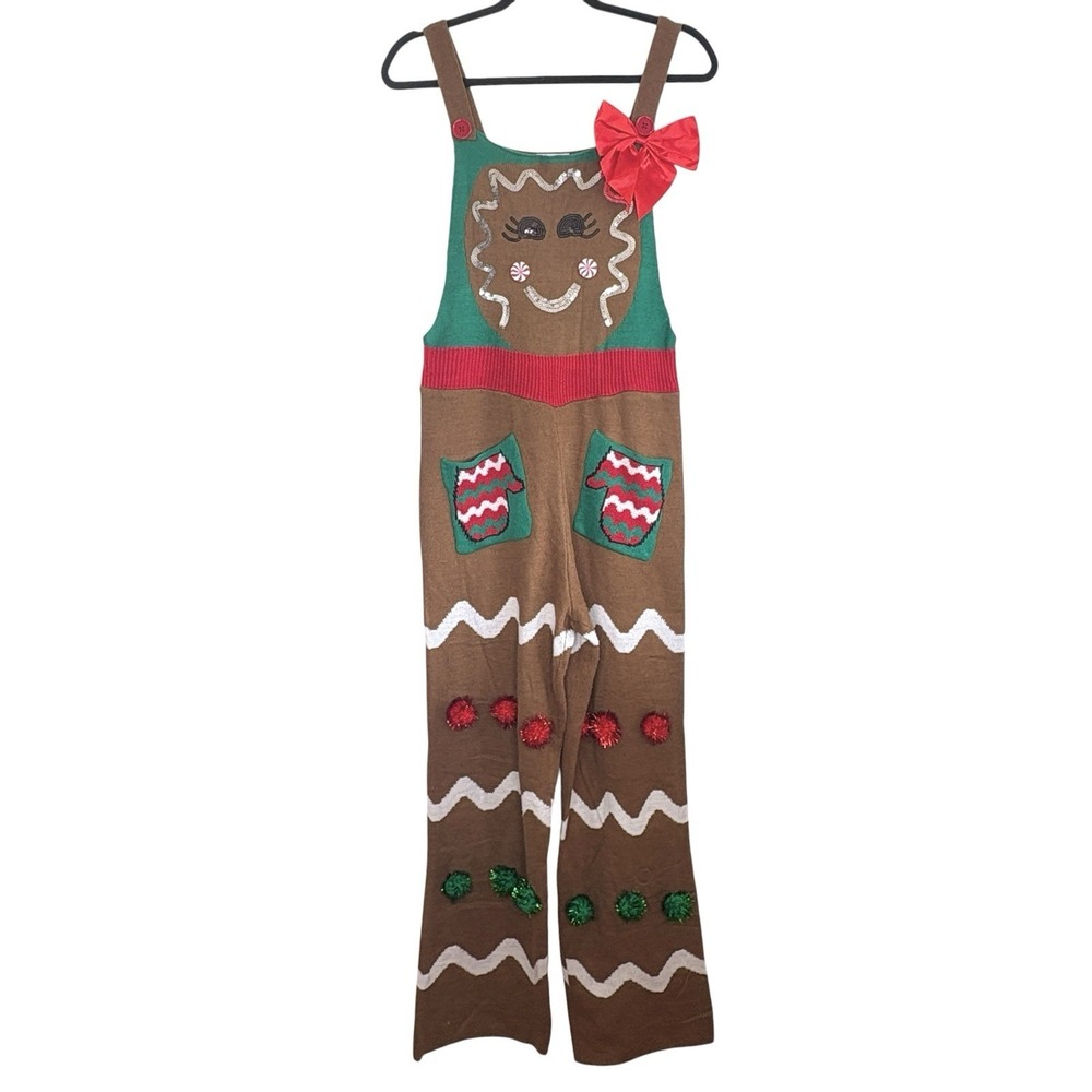 Ugly Christmas Sweater Gingerbread Jumpsuit Overalls M Holiday Party Novelty